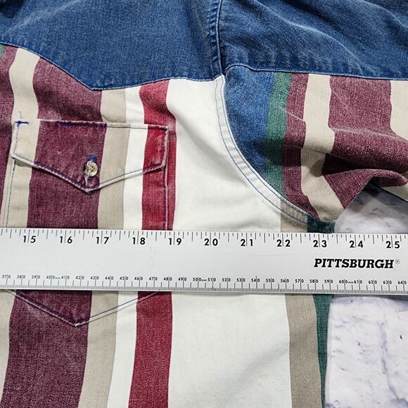 Wrangler Brushpopper Shirt MENS 16.5-34 Striped Western VINTAGE 90s X-Long Tails - Picture 3 of 11